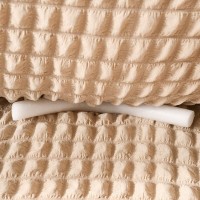 Husa creponata universala canapea 3 locuri, bej-cafea cu lapte, cu volane, bumbac, rezistenta la apa