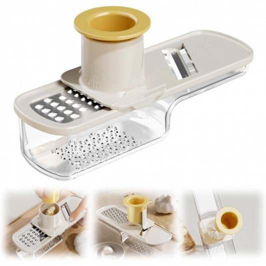 Razatoare Manuala 3in1, cu Recipient Stocare, din Plastic si Otel Inoxidabil, Multifunctionala, Alb