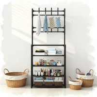 Cuier metalic + Pantofar cu 4 rafturi, pachet 2 in 1 pentru incaperi mici, hol, living, birou