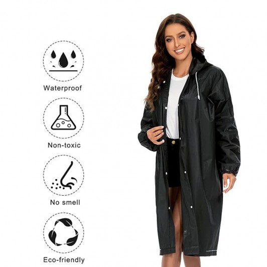 Pelerina eleganta unisex neagra de ploaie pentru adulti 150 - 180 cm, impermeabila, cu capse
