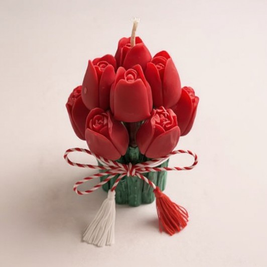 Stoc limitat! Ornament decorativ buchet de lalele rosii din ceara de soia – realizat manual