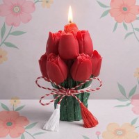 Stoc limitat! Ornament decorativ buchet de lalele rosii din ceara de soia – realizat manual