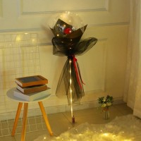 Trandafir in Balon LED cu Lumini, Tip Buchet, Diametru 35 cm, Rosu