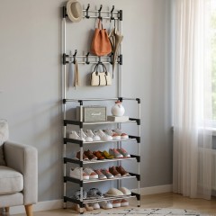 Cuier metalic + Pantofar cu 5 rafturi, pachet 2 in 1 pentru incaperi mici, hol, living, birou