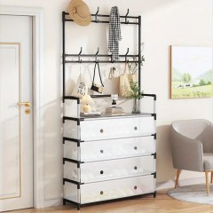 Cuier metalic 169 x 35 x 57 cm, cu suport pentru pantofi, structură metalică, sertare