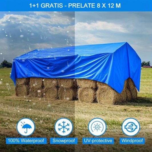 1 + 1 Gratis Prelata impermeabila 5 m X 8 m, de protectie, densitate de 80 G/MP si inele pe margini
