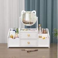 Cutie bijuterii si accesorii machiaj, din lemn, cu oglinda rotunda, alb