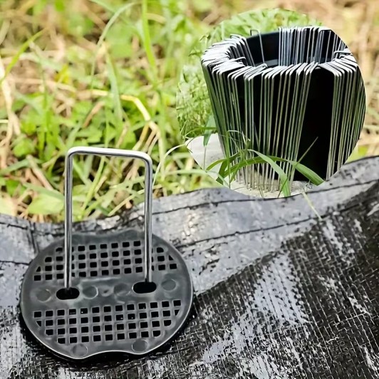 Cleme tip cuie U pentru fixare folii si plase, din metal, cu rozeta, set 20 buc Cleme tip cuie U pentru fixare folii si plase, din metal, cu rozeta, set 20 buc