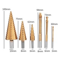 Trusa 6 burghie 3 burghie in trepte + 3 burghie cu rasucire, pentru metalel, lemn si ajustare gauri Trusa 6 burghie 3 burghie in trepte + 3 burghie cu rasucire, pentru metalel, lemn si ajustare gauri