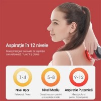 Aparat de masaj 3 in 1 cu vacuum, incalzire, 12 niveluri de presiune, ecran LCD, rosu