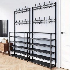 Pachet 2 x cuier metalic 5 rafturi fiecare, 168 x 25 x 80 cm, cu suport pentru pantofi si carlige Pachet 2 x cuier metalic 5 rafturi fiecare, 168 x 25 x 80 cm, cu suport pentru pantofi si carlige