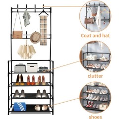 Cuier metalic 4 rafturi 150 x 25 x 80 cm, cu suport pentru pantofi, structură metalică Cuier metalic 4 rafturi 150 x 25 x 80 cm, cu suport pentru pantofi, structură metalică