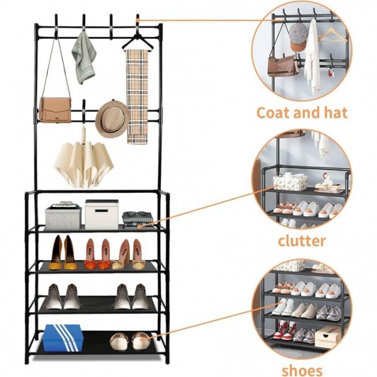 Cuier metalic 4 rafturi 150 x 25 x 80 cm, cu suport pentru pantofi, structură metalică Cuier metalic 4 rafturi 150 x 25 x 80 cm, cu suport pentru pantofi, structură metalică