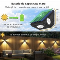 Set 2 lampi tridirectionale, incarcare solara, decorative, de perete, alb cald Set 2 lampi tridirectionale, incarcare solara, decorative, de perete, alb cald