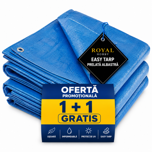 1 + 1 Gratis Prelata impermeabila 5 m X 8 m, de protectie, densitate de 80 G/MP si inele pe margini