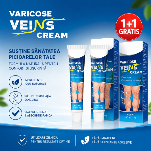 1+1 Gratis: Crema pentru varice, ingrijire circulatie si confort, tub 30 g, aplicare locala