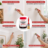 Vopsea lavabila pentru reparatii rapide + pensula aplicare, 500 ml - pentru interior Vopsea lavabila pentru reparatii rapide + pensula aplicare, 500 ml - pentru interior