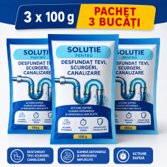 Set 3 x pudra ultra-eficienta pentru curatare si desfundare tevi, vas toaleta, scurgeri, etc