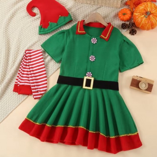 Costum Spiridus pentru Fete, 1-3 Ani, Verde