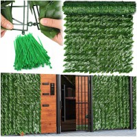 Gard paravan viu 100 cm x 300 cm dimensiuni cu frunze artificiale verde inchis