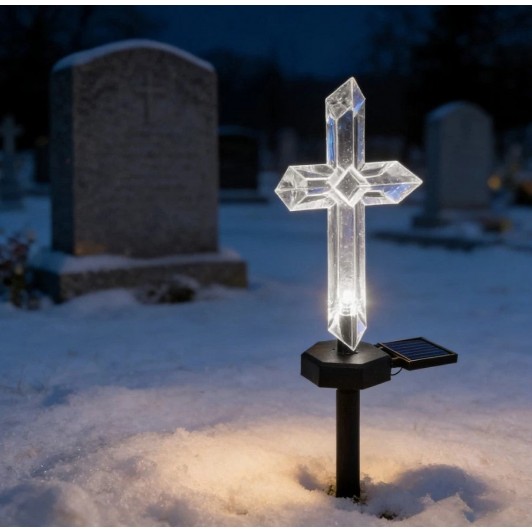 Lampa solara Cruce, lumina led LED multicolor, pentru cimitir, rezistenta la intemperii, 48.5 cm Lampa solara Cruce, lumina led LED multicolor, pentru cimitir, rezistenta la intemperii, 48.5 cm