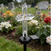 Lampa solara Cruce, lumina led LED multicolor, pentru cimitir, rezistenta la intemperii, 48.5 cm Lampa solara Cruce, lumina led LED multicolor, pentru cimitir, rezistenta la intemperii, 48.5 cm