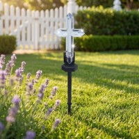 Lampa solara Cruce, lumina led LED multicolor, pentru cimitir, rezistenta la intemperii, 48.5 cm Lampa solara Cruce, lumina led LED multicolor, pentru cimitir, rezistenta la intemperii, 48.5 cm