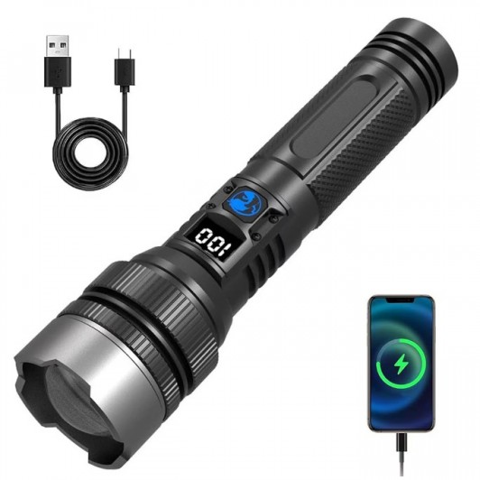 Lanterna PROCharge Profesionala, Functie Power Bank, Zoom Telescopic, Baterie 1800 mAh, Raza 500 m