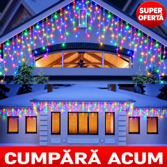1 + 1 Gratis Instalatii franjuri led Craciun 12 m, 300 LED, cu franjuri, multicolor, total 24 metri