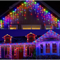 1 + 1 Gratis Instalatii franjuri led Craciun 12 m, 300 LED, cu franjuri, multicolor, total 24 metri