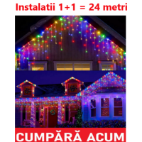 1 + 1 Gratis Instalatii franjuri led Craciun 12 m, 300 LED, cu franjuri, multicolor, total 24 metri