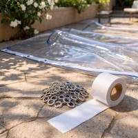 Folie cristal groasa 2 m x 10 m inchidere terase/foisoare + 2 x role tiv-uri + set 50 capse otel
