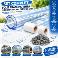 Folie cristal groasa 1.6 m x  5 m inchidere terase/foisoare + 2 x role tiv-uri + set 25 capse otel