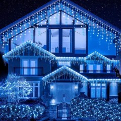 1 + 1 Gratis Instalatii franjuri led Craciun 12 m, 300 LED, cu franjuri, albastru, total 24 metri