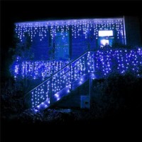 1 + 1 Gratis Instalatii franjuri led Craciun 12 m, 300 LED, cu franjuri, albastru, total 24 metri