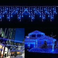 1 + 1 Gratis Instalatii franjuri led Craciun 12 m, 300 LED, cu franjuri, albastru, total 24 metri