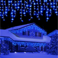 1 + 1 Gratis Instalatii franjuri led Craciun 12 m, 300 LED, cu franjuri, albastru, total 24 metri