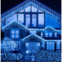 1 + 1 Gratis Instalatii franjuri led Craciun 12 m, 300 LED, cu franjuri, albastru, total 24 metri
