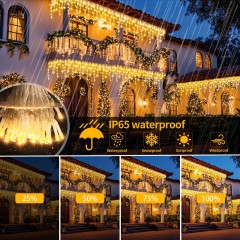 1 + 1 Gratis Instalatii franjuri led Craciun 12 m, 300 LED, cu franjuri, alb cald, total 24 metri