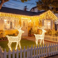 1 + 1 Gratis Instalatii franjuri led Craciun 12 m, 300 LED, cu franjuri, alb cald, total 24 metri