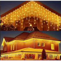 1 + 1 Gratis Instalatii franjuri led Craciun 12 m, 300 LED, cu franjuri, alb cald, total 24 metri