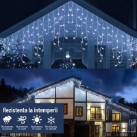 1 + 1 Gratis Instalatii franjuri led Craciun 12 m, 300 LED, cu franjuri, alb rece, total 24 metri