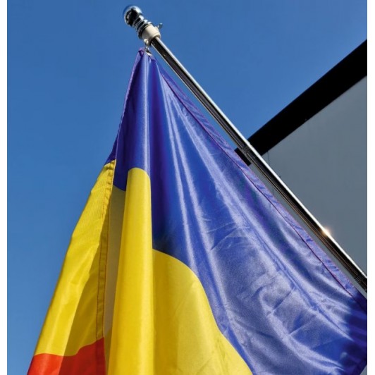 Kit steag Romania cu brat profesional pentru fixare pe perete, 90 x 150 cm