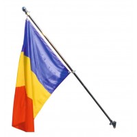 Kit steag Romania cu brat profesional pentru fixare pe perete, 90 x 150 cm