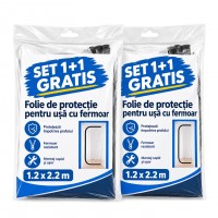 1+1 Gratis Folie de protectie pentru usa, cu fermoar, 1.2 x 2.15 metri + Banda fixare cadou