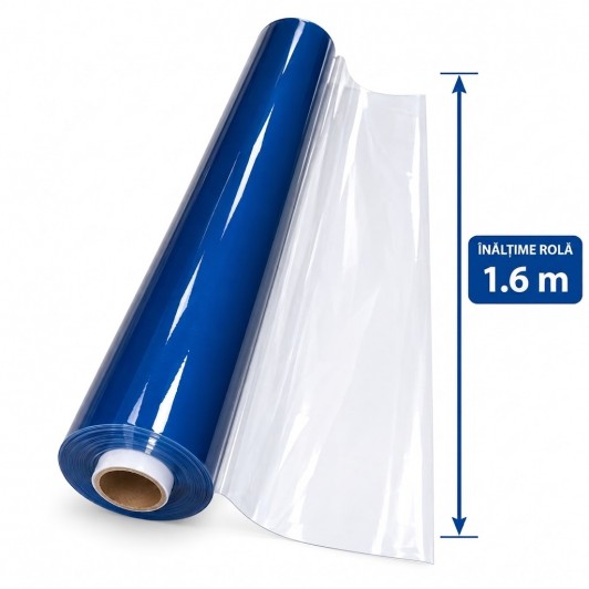 Folie cristal 1.6 m x 5 m x 0.8 mm transparenta inchidere terase foisoare ultra rezistenta