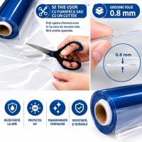 Folie cristal 1.6 m x 5 m x 0.8 mm transparenta inchidere terase foisoare ultra rezistenta