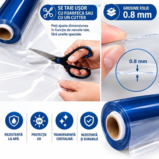 Folie cristal 1.6 m x 3 m x 0.8 mm transparenta inchidere terase foisoare ultra rezistenta Folie cristal 1.6 m x 3 m x 0.8 mm transparenta inchidere terase foisoare ultra rezistenta