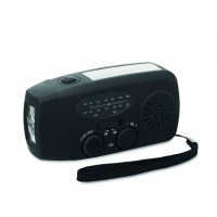 Radio portabil cu lanternă LED și powerbank 1200mAh. Autoalimentat cu energie solară și manivelă.