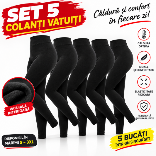 Set 5 x Colanti vatuiti 1200 DEN, negrii, marime universala - Ideali pentru orice tinuta!